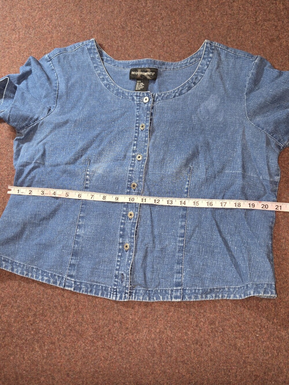 Vintage Requirements Scoop Neck Button Front Linen Cotton Blend Large Denim - Picture 3 of 7